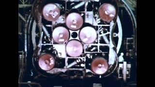 Gimbal test on an H-1 engine which powered the first generation of Saturn boosters.