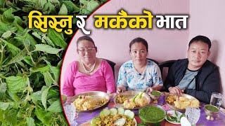 सिस्नो र मकैको ढिडो अर्गानिक नेपाली खाना||Traditional Nepali Food Sisnu||Dhido Sisnu Mukbang||DHIDO