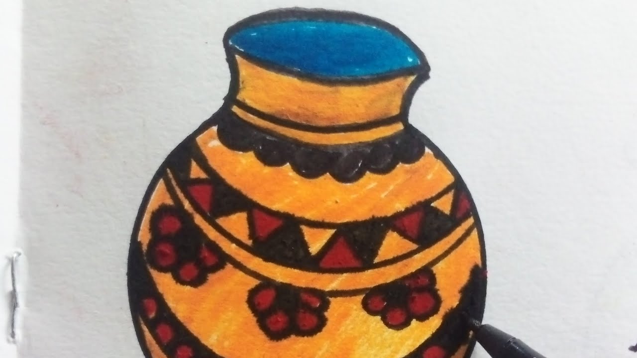 Matki Design Drawing how to make pot drawing # Matki drawing - YouTube