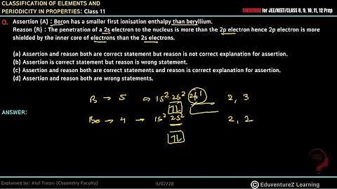 Assertion (A) : Boron has a smaller first ionisation enthalpy than beryllium.Reason (R) : The penetr
