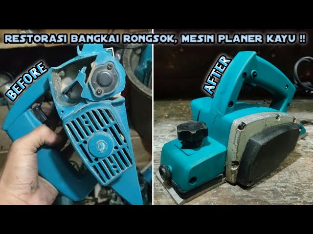 RESTORASI MESIN SERUT KAYU BODI TINGGAL SEPARUH || ganti casing planer KUSUKA N1900B.. class=