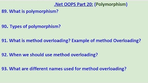 Part 20 .Net c# OOPS,What is Polymorhpism,Overloading,Interview questions on polymorphism?