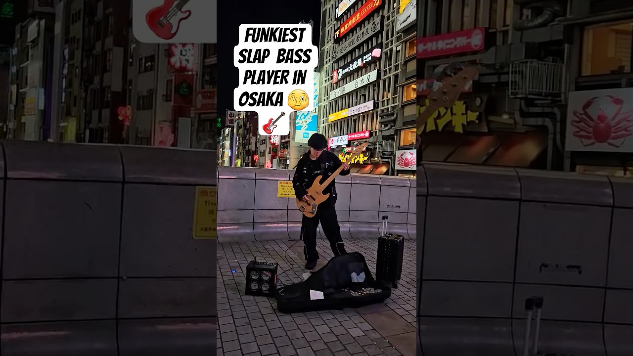 FUNKY SLAP BASS PLAYER entertains the crowd in Dontobori Osaka #slapbass #bassface #bassboy #osaka