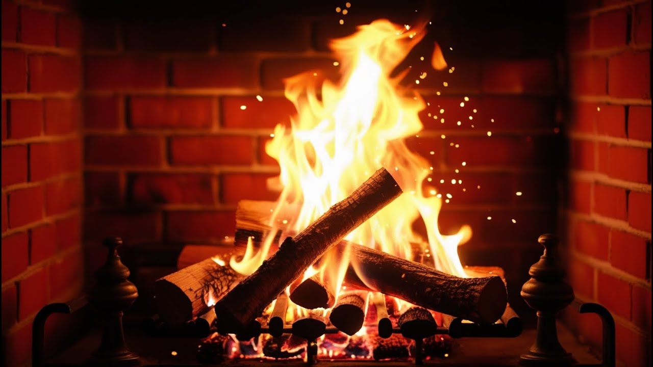 🔥Classic Brick Hearth with Deep Crackles and Ember Glow - Cozy Fireplace and Burning Fireplace