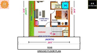 VASTU HOUSE PLAN 26 * 34 / 884 SQ.FT HOUSE PLAN / 82 SQ.M HOME PLAN / 98 SQ.YDS NORTH FACING HOUSE