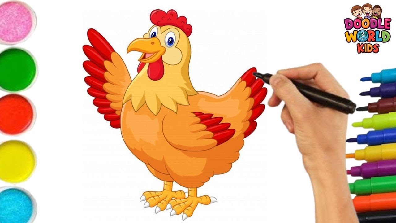 🐣✨ How to Draw Cute Chicken Hen | Painting & Coloring for Kids and Toddlers – Doodle World Kids