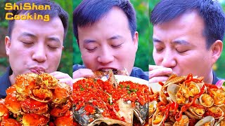 7 Recipes for Seafood Lovers🐙🦞🦀 | Crabs, Saury, Clams | Comedy Eating Mukbang |Outdoor Stone Cooking