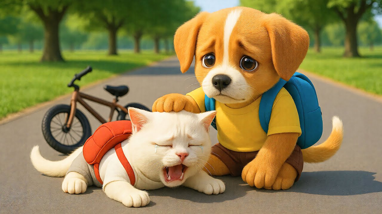 Baby Puppy Fights Through Rain to Rescue Trapped Kitten 🐱🌧️ Becomes a Hero After Storm Rescue 🚴❤️