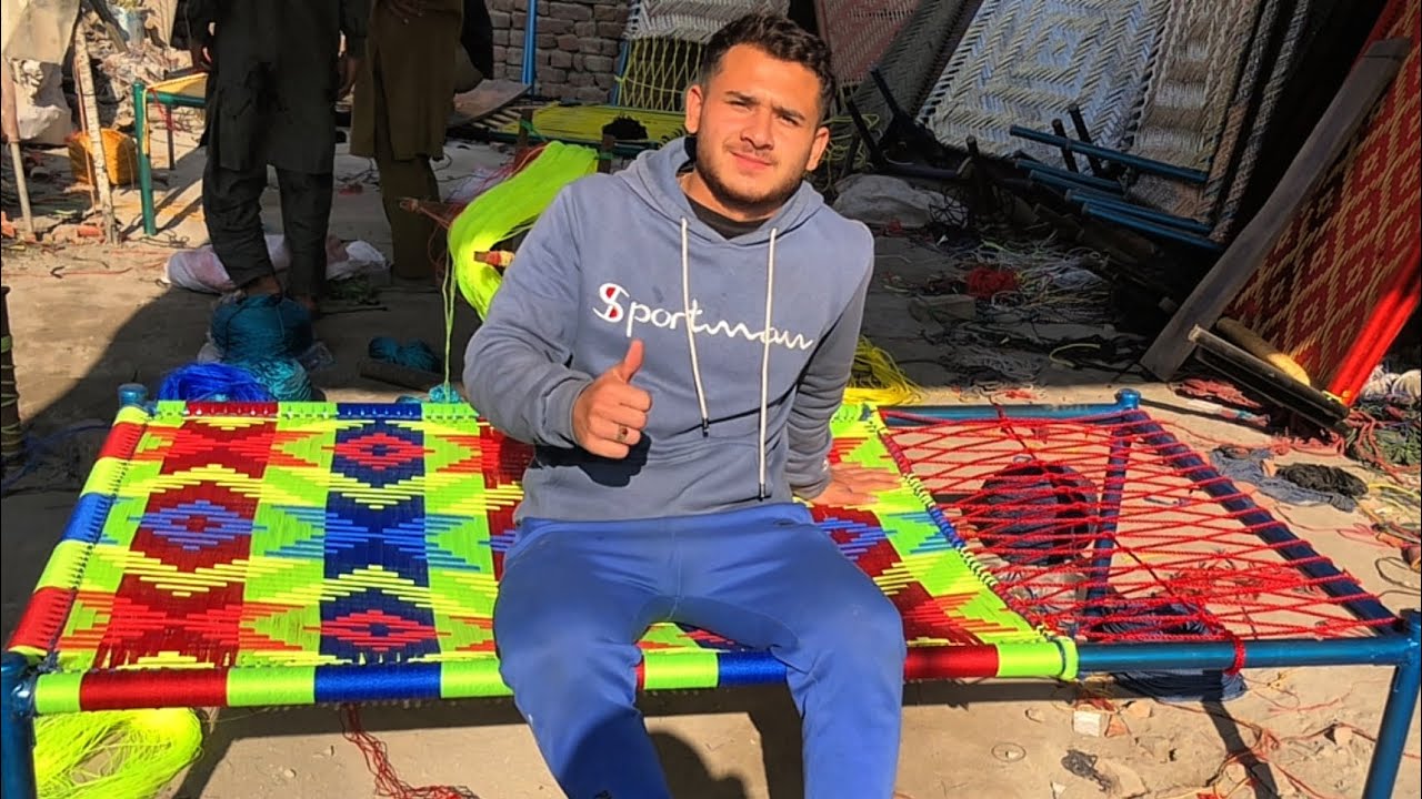 Amazing Technique Of Weaving a Cot | Wonderful Designed Nylon Rope Cot Weaving 