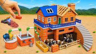 Missile Destroyed the House! DIY Mini Tractor Rebuilds a 2-Story Brick House with a Modern Cow Barn