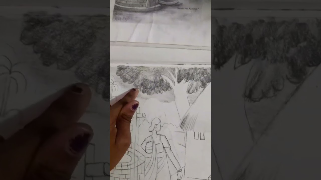 Village Process Drawing🏡❤❤🏡 #artwork #pencilshading #mylifeart #drawing @rt Komal