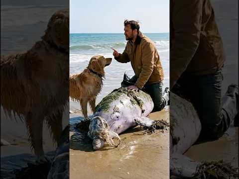pov golden help stranded turtle dolphin