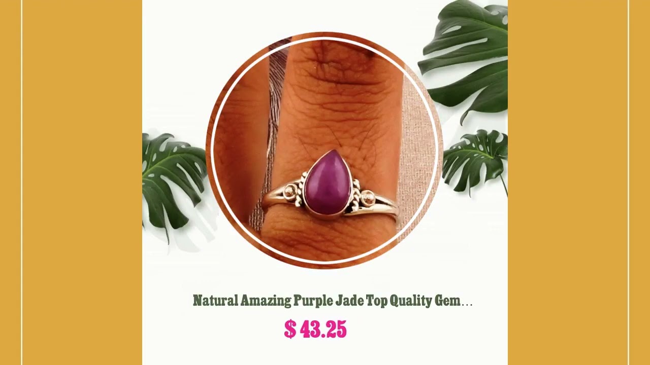 Natural Amazing Purple Jade Top Quality Gemstone Handcrafted Ring Charm With Boho Ring 925-Sterli...