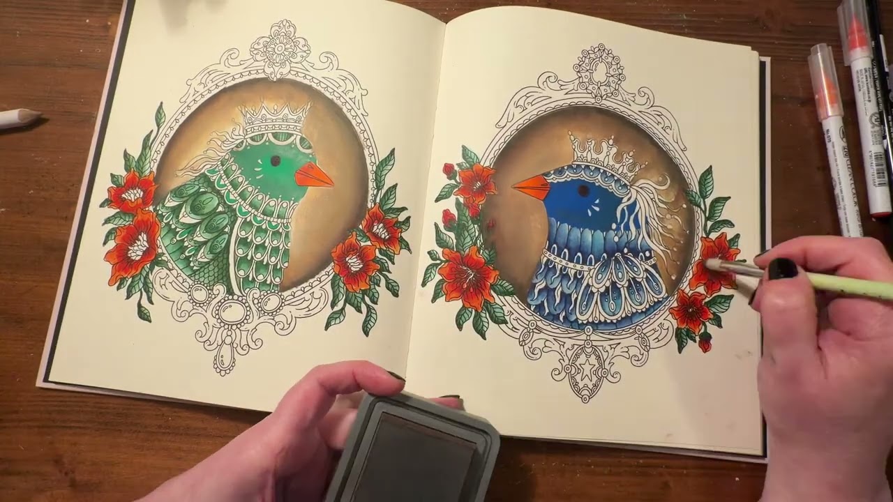 Mixed Media Coloring | Distress Oxide Inks, Oil Pastels, Gold Flakes, Zig Pens