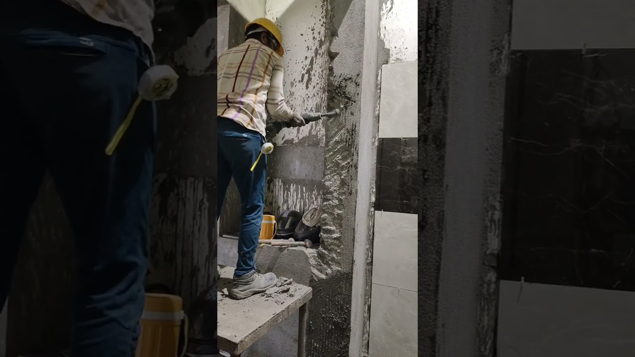 Break wrong plaster with a breaker गलत प्लास्टर को ब्रेकर से तोड़ कर ग्रेनाइट चोकट कैसे लगाएं civil