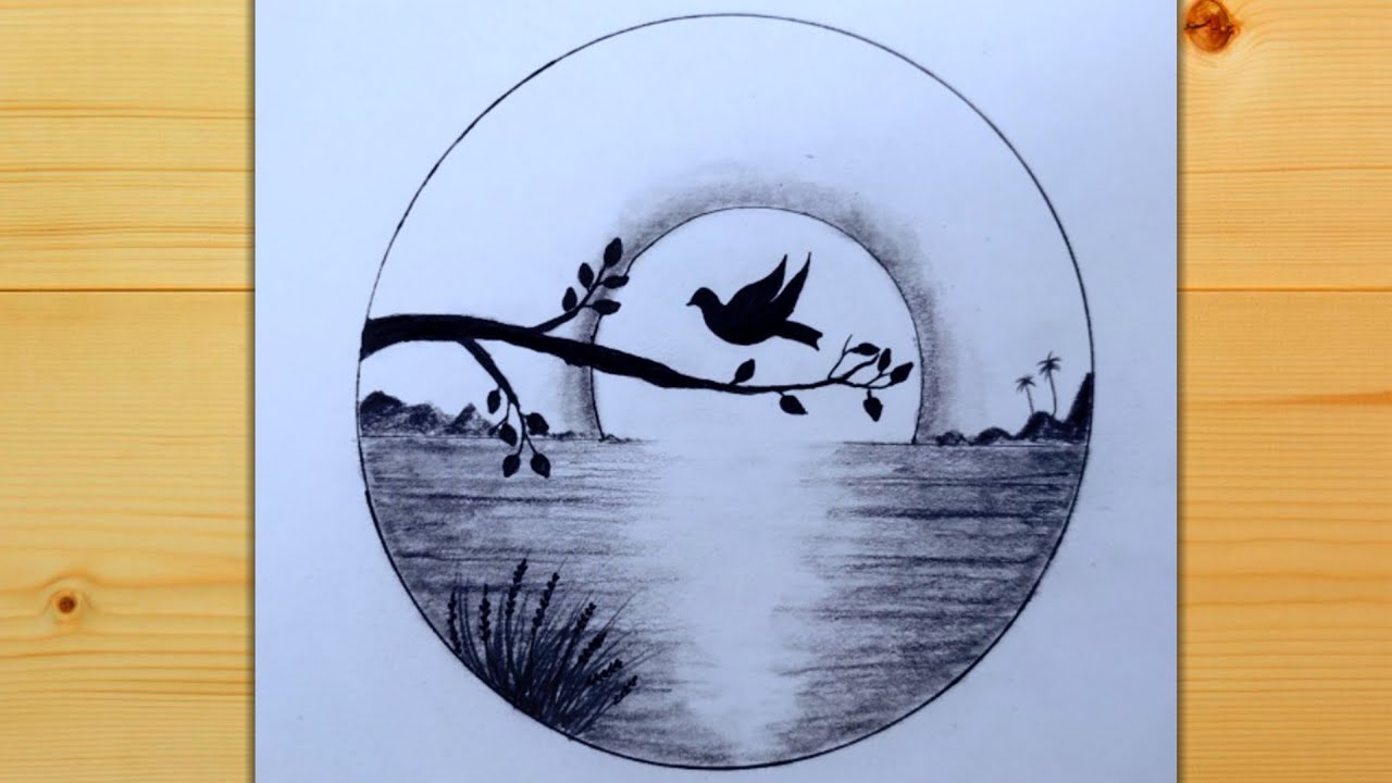 Easy Circle Scenery Drawing Pencil |Pencil Drawing In Circle Step by ...