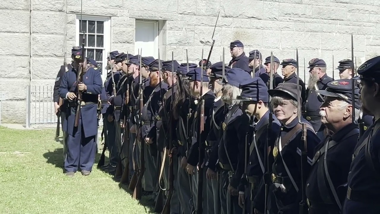 Union captain inspects his infantry companys firearms