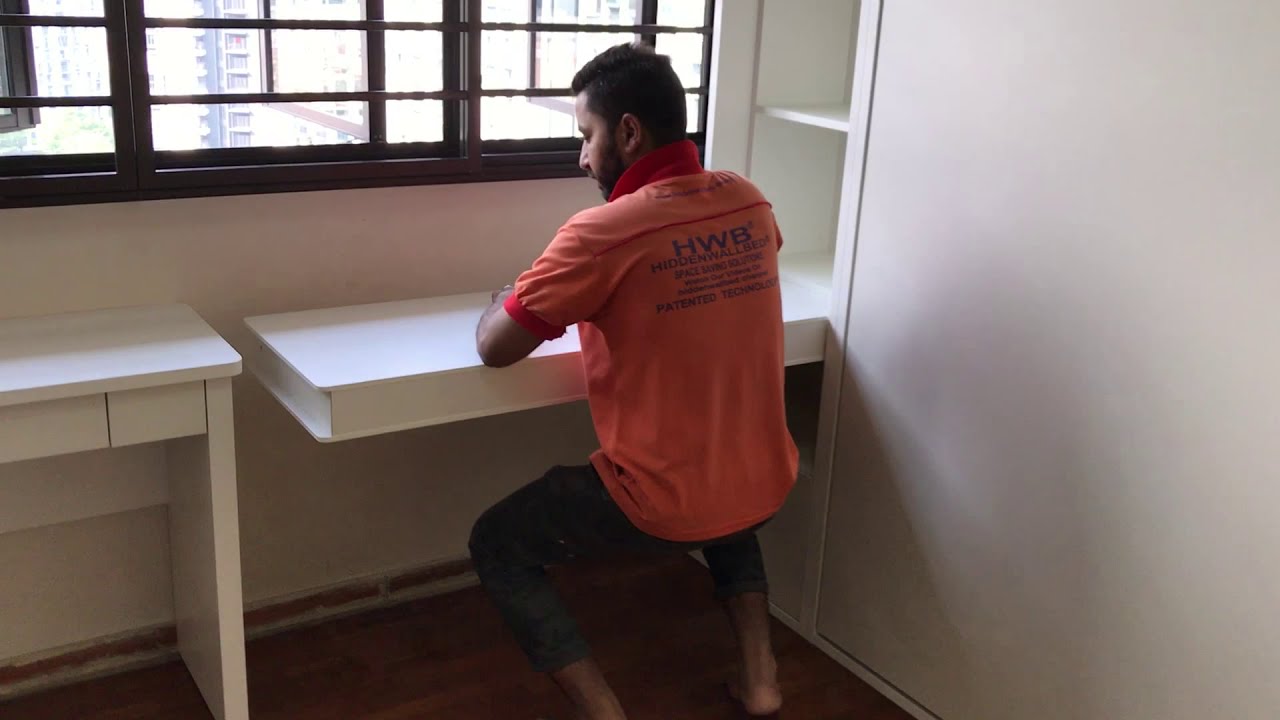 HDB 4 Rm Hidden Study Table + Hidden Wall Bed HWB-Queen +Top TV Console +Storages. HWB HUB.EC.BTO