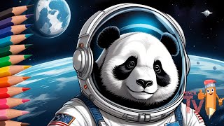 How to draw a beautiful panda in space, #drawing, #video, #panda, #howtodraw, #animals