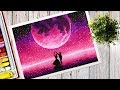 How to draw a Beautiful Purple Moonlight Scenery With Oil Pastel Step by Step