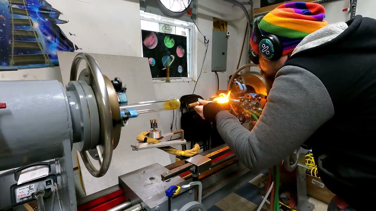 Making a Fumed Glass Waterpipe on a Lathe