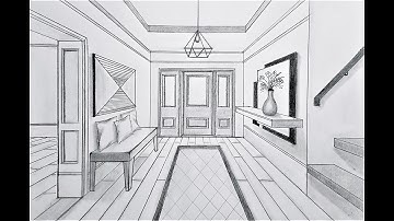 How to draw in one point perspective a foyer (entryway) room