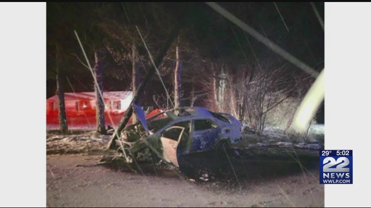 Car burst into flames after crashing into pole in Granville - YouTube