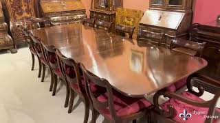 Vintage Twin Pillar Flame Mahogany Dining Table & 12 Chairs 20th Century