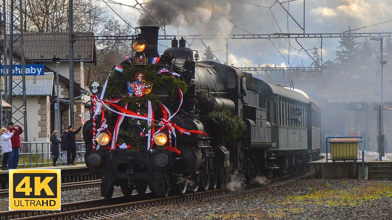 Vlak / 310.23 Hrboun a 380 011-7 Rekonstrukce návratu T. G. Masaryka z exilu 22.12.2018 (4K)