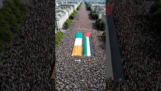 Public Demonstration in Ireland | HighAerial View of Crowd, Flags &amp; Strong Chant for Palestine | Ai