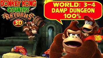 Donkey Kong Country Returns 3D - Part 21: World 3-4 "Damp Dungeon" 100% Walkthrough [New Mode]