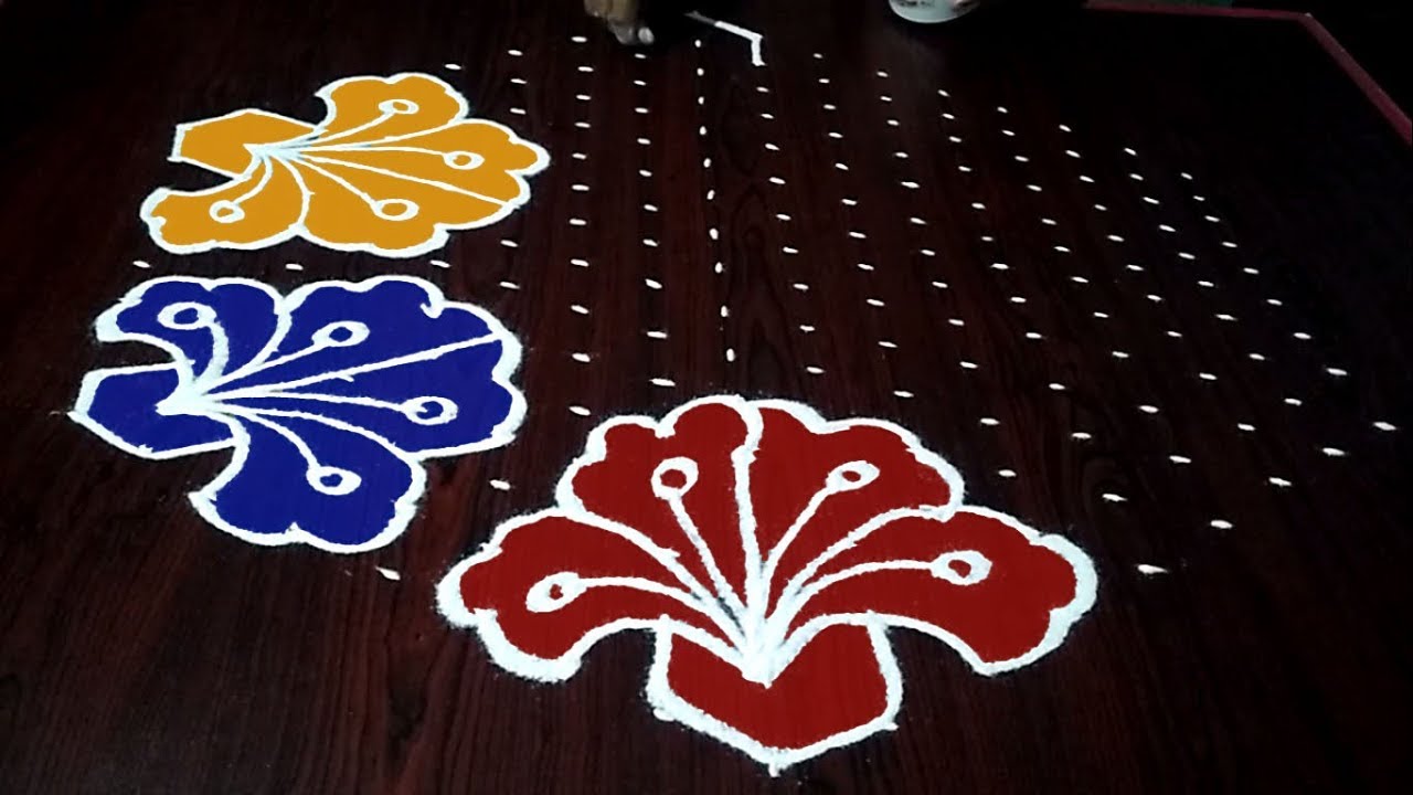Latest Sankranthi muggulu designs* Colours Flowers rangoli *Simple,easy