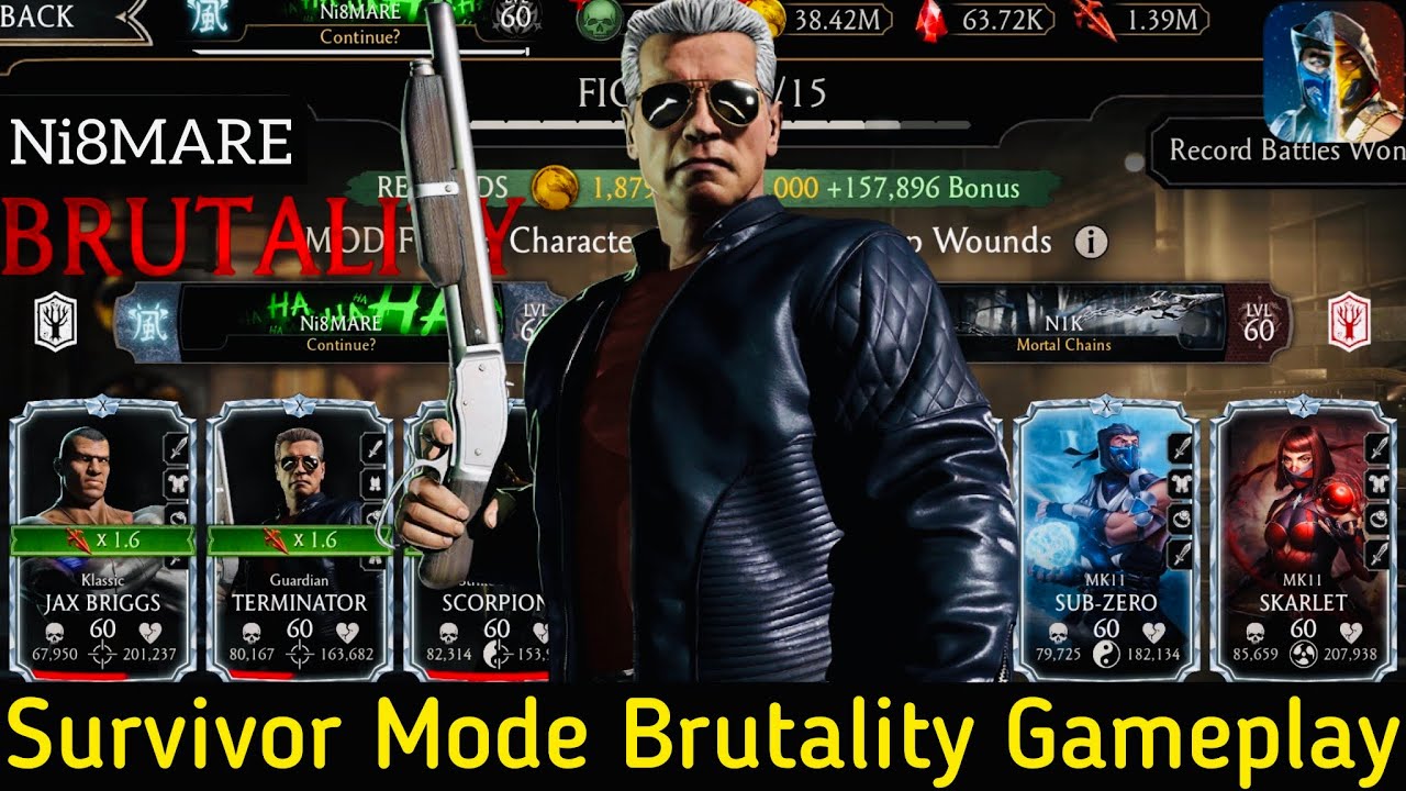 Guardian Terminator, K-Jax Briggs & SF Scorpion Brutality Gameplay | Survivor Mode | MK Mobile