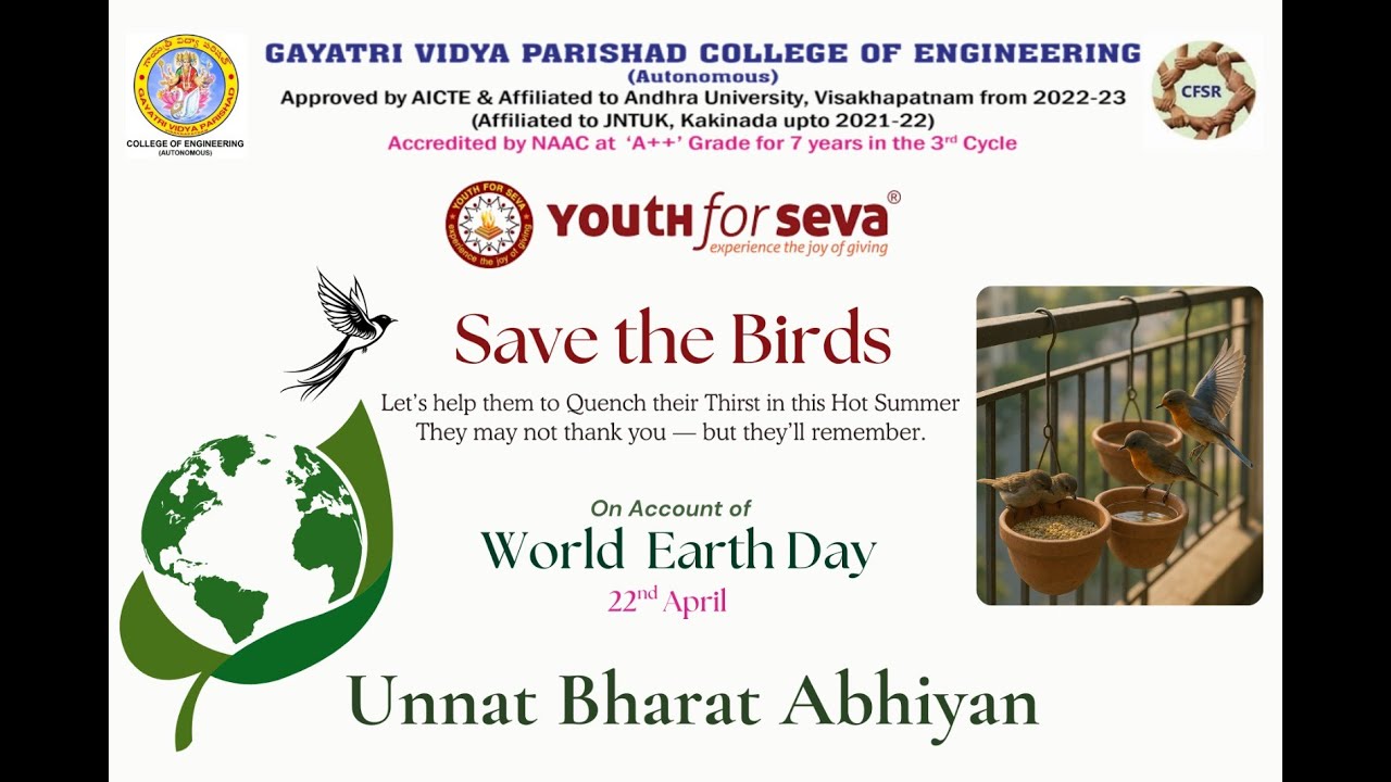 Save The Birds Campaign by Youth for Seva under CFSR of GVP College of Engineering
