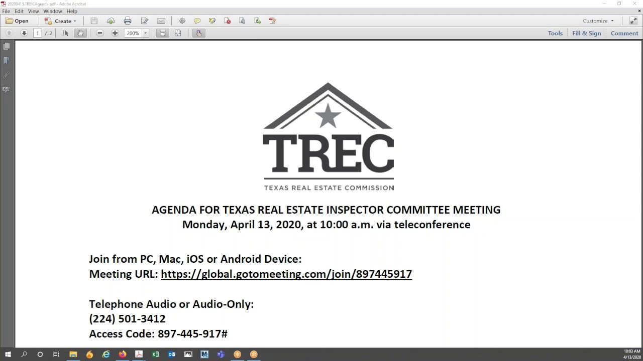 Texas Real Estate Inspector Committee Meeting 04.13.2020 YouTube