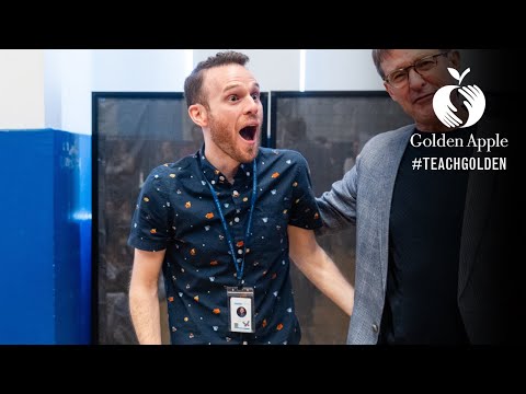 Joseph Cella of GEMS World Academy Chicago surprised with 2024 Golden Apple Award