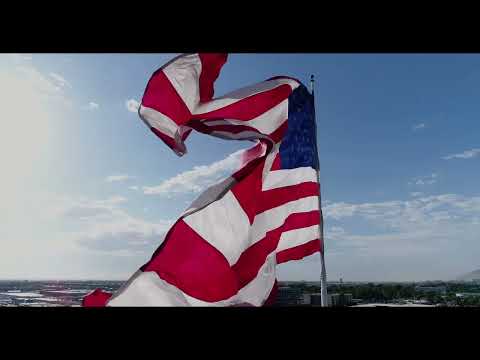 American Flag in a strong breeze
