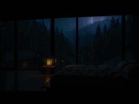 Rain Sounds in a Dark Bedroom (No Ads) 🌧 Cozy Cabin Ambience for Deep Sleep, Relaxation