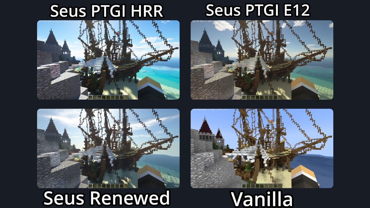 Minecraft seus renewed vs seus ptgi e12 vs seus ptgi hrr with fps 
