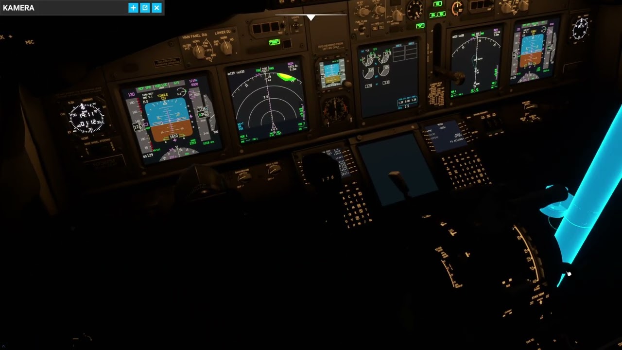 Microsoft flight simulator, B737 night landing in Memmingen