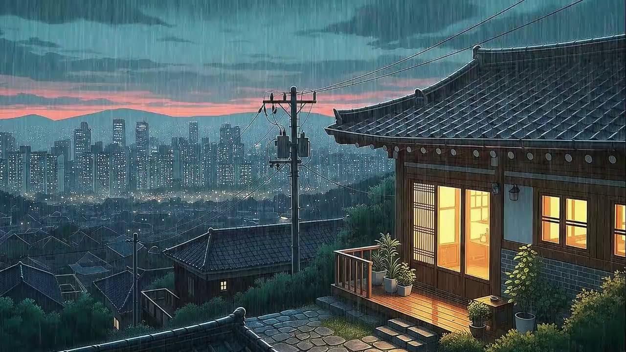 Rain Sounds & Lofi for Productivity in a Soft Korean Night for Clear Thinking 😌