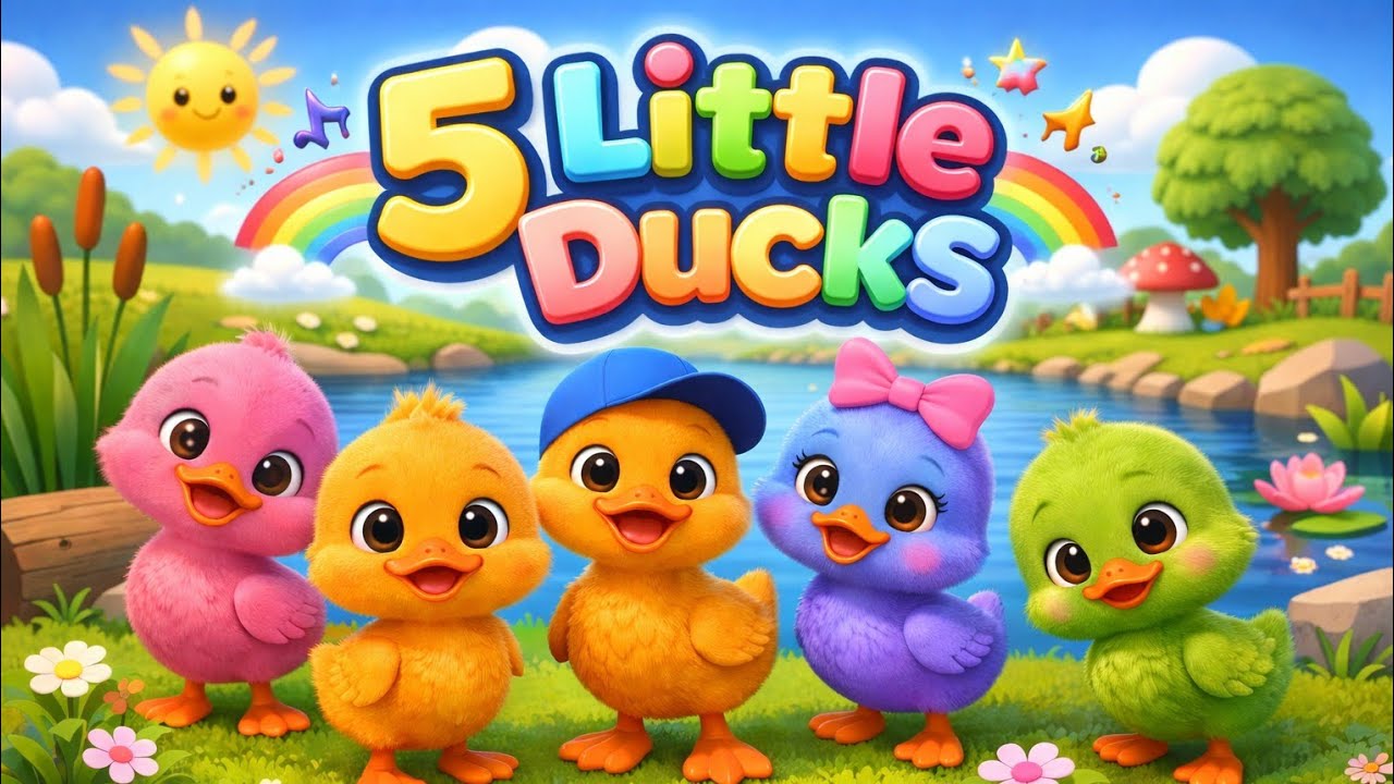 5 Little Ducks | Fun & Colorful Nursery Rhyme for Kids 🐥🌈