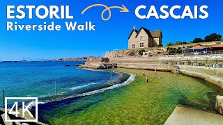 Riverside Walk ESTORIL to CASCAIS Walking Tour 4K ASMR