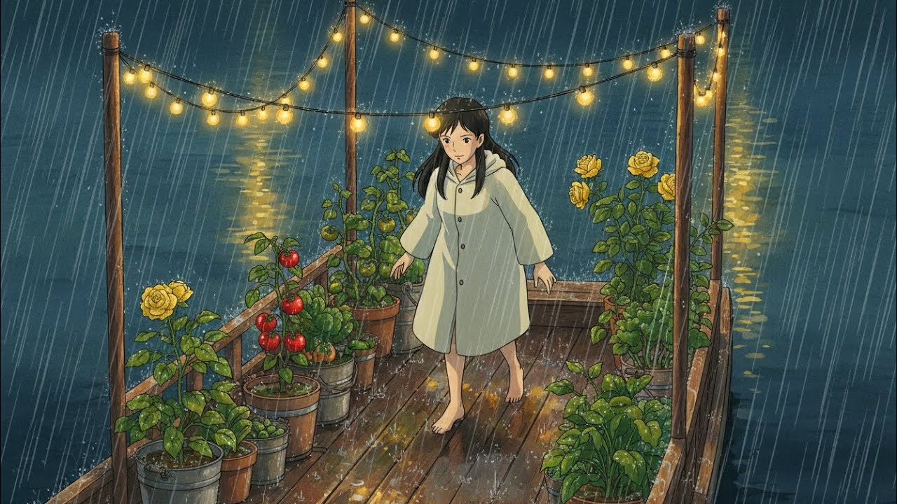 One rainy night on boat Ghibli/ Ghibli 2/Ghibli videos/Ghibli cooking videos asmr