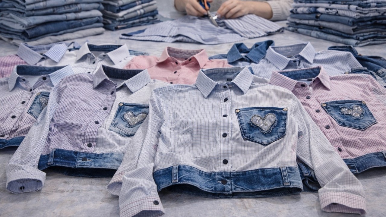 Подсмотрела, как азиатки разрезают старые рубашки и пришивают к ним джинсы и тоже так сделала