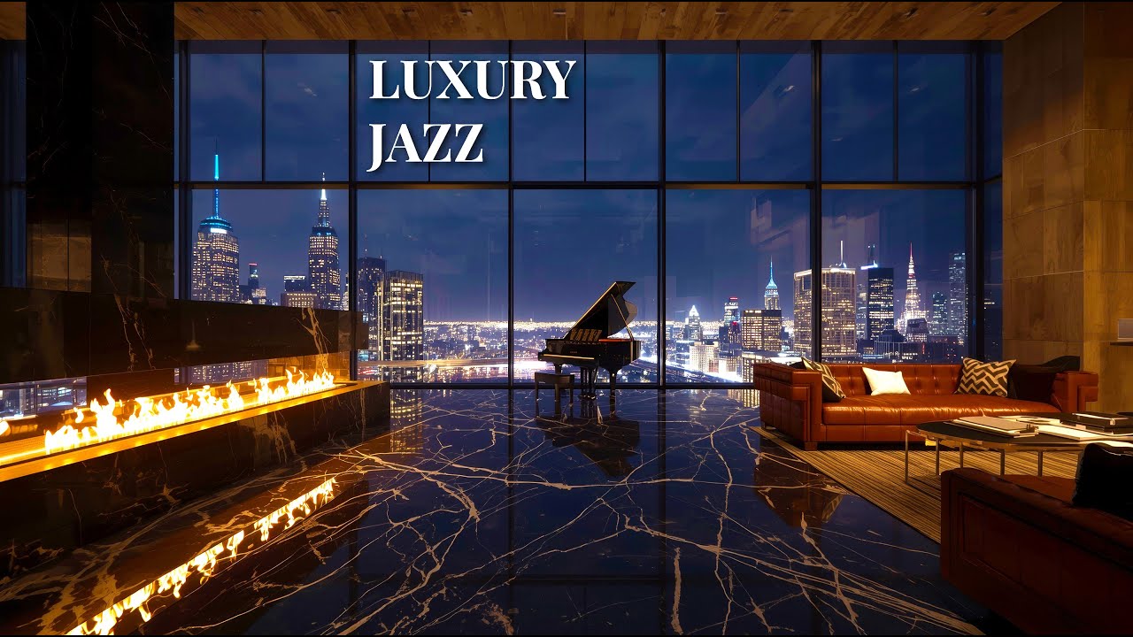 Luxury Winter Penthouse Ambience 🌃 Relaxing Jazz Music & Fireplace for Work, Sleep