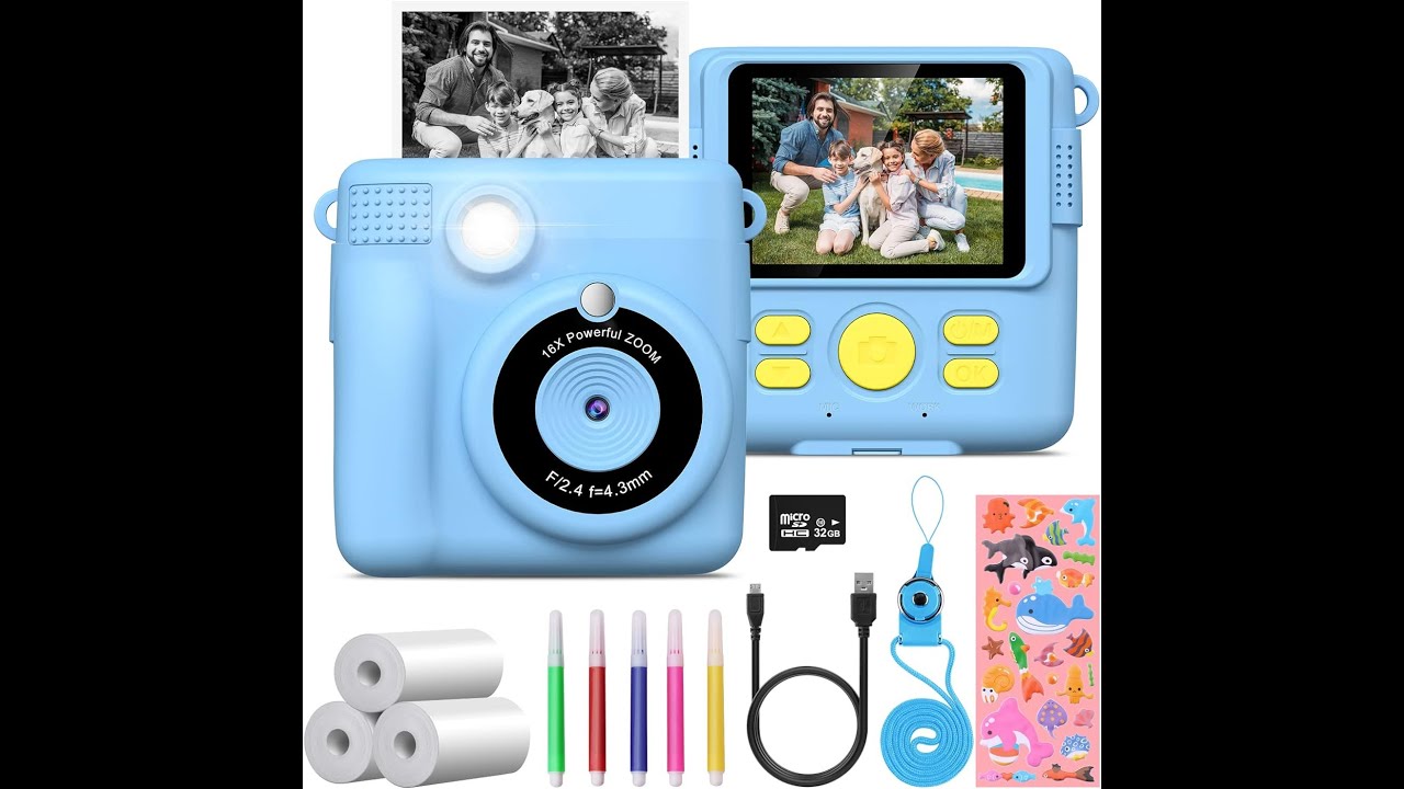 Macchina Fotografica Bambini Istantanea GREENKINDER 2.4 Pollici/1080P con 32GB Scheda SD