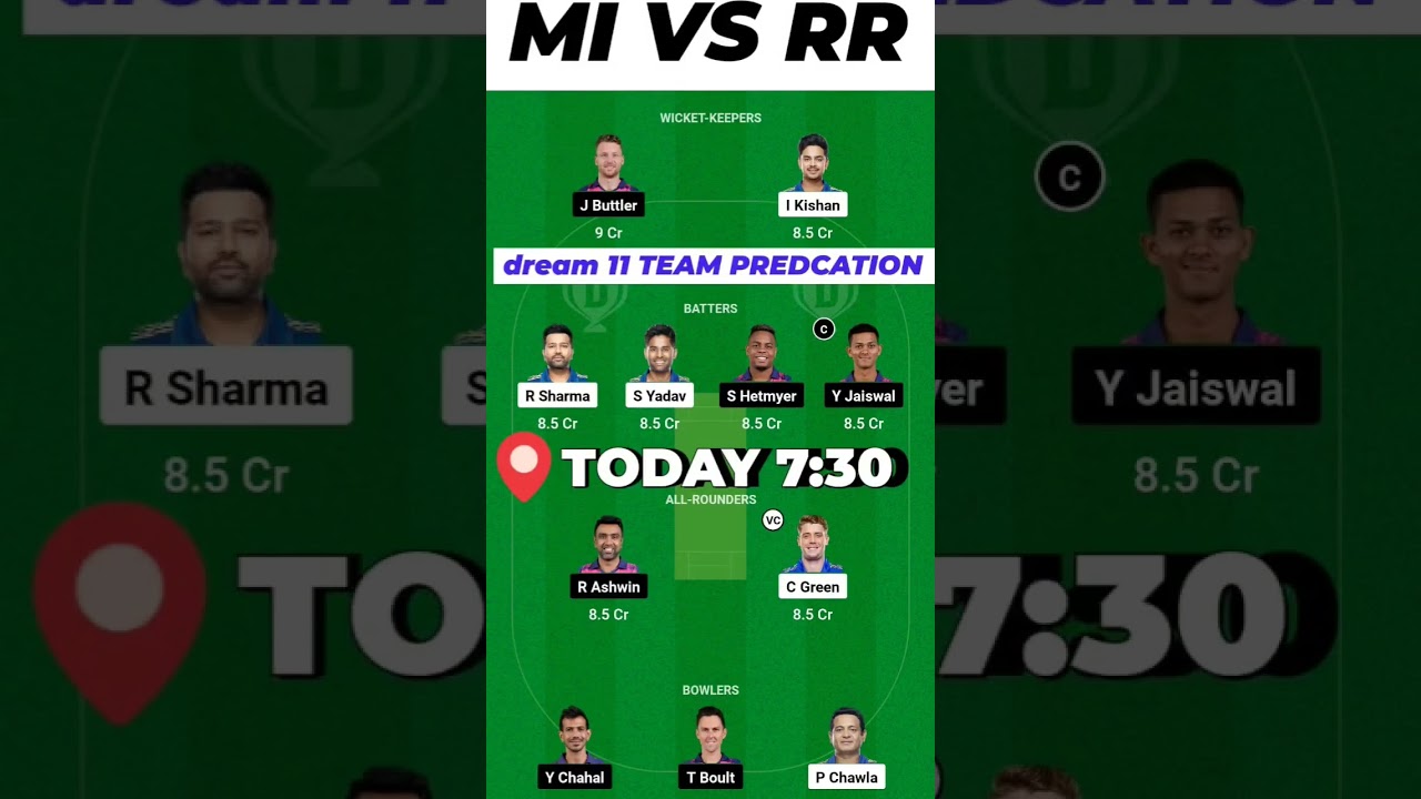 MI VS RR DREAM 11 TEAM PREDCATION 
