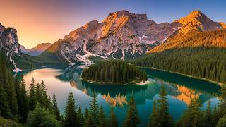 Alpine Allure: Sunset Splendor Over Emerald Waters - Relaxing Ambience