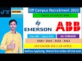 Emerson Recruitment 2023 for Freshers | ABB Recruitment for Graduate Trainee | Data Analyst Job 2023